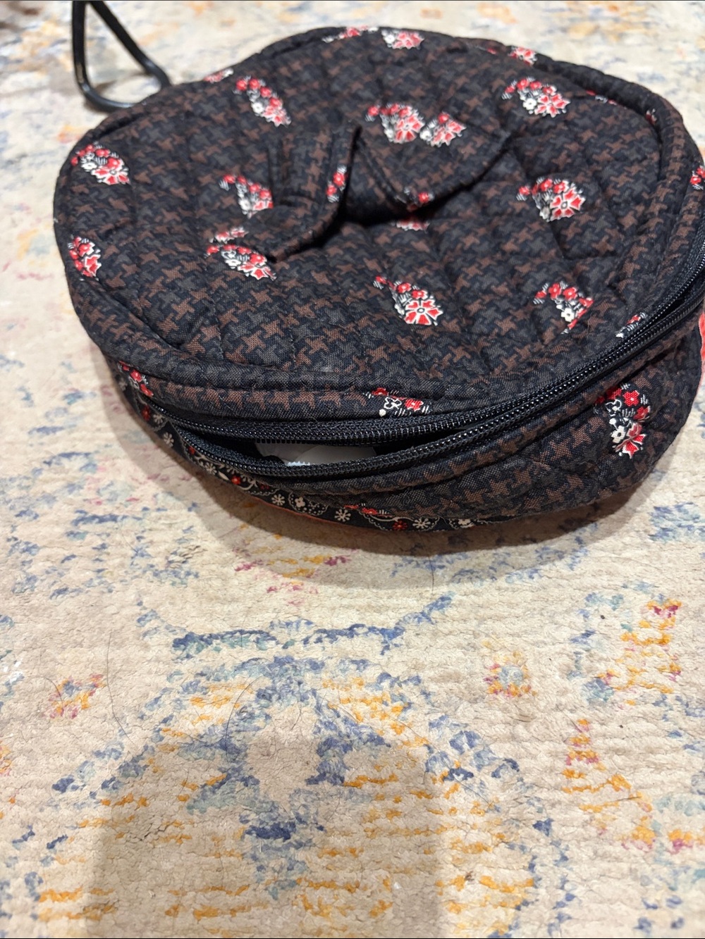 Vera Bradley Quilted Round Crossbody Bag in Black and Red Floral
